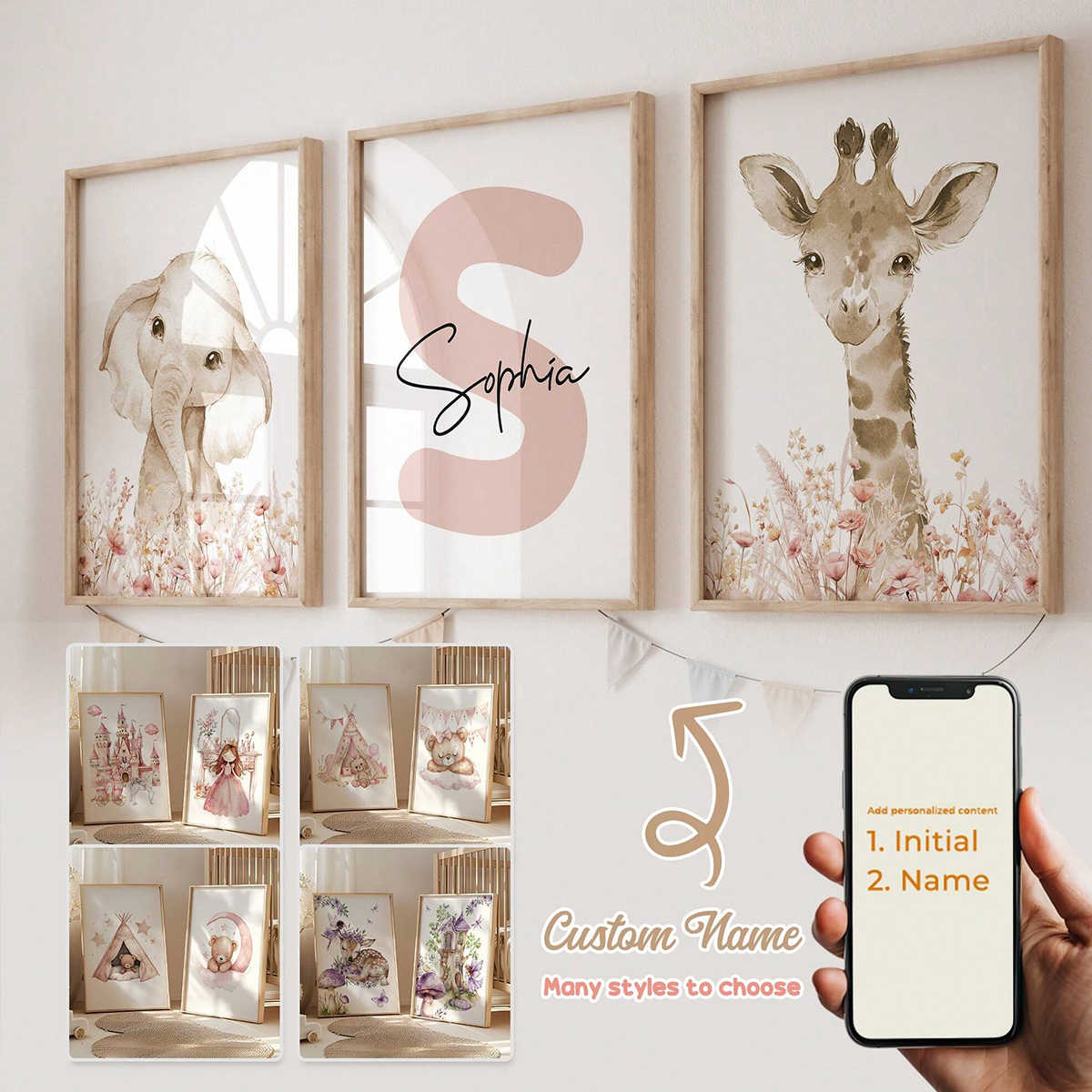 Baby Nursery Wall - Custom Name Nursery Wall Art Set,