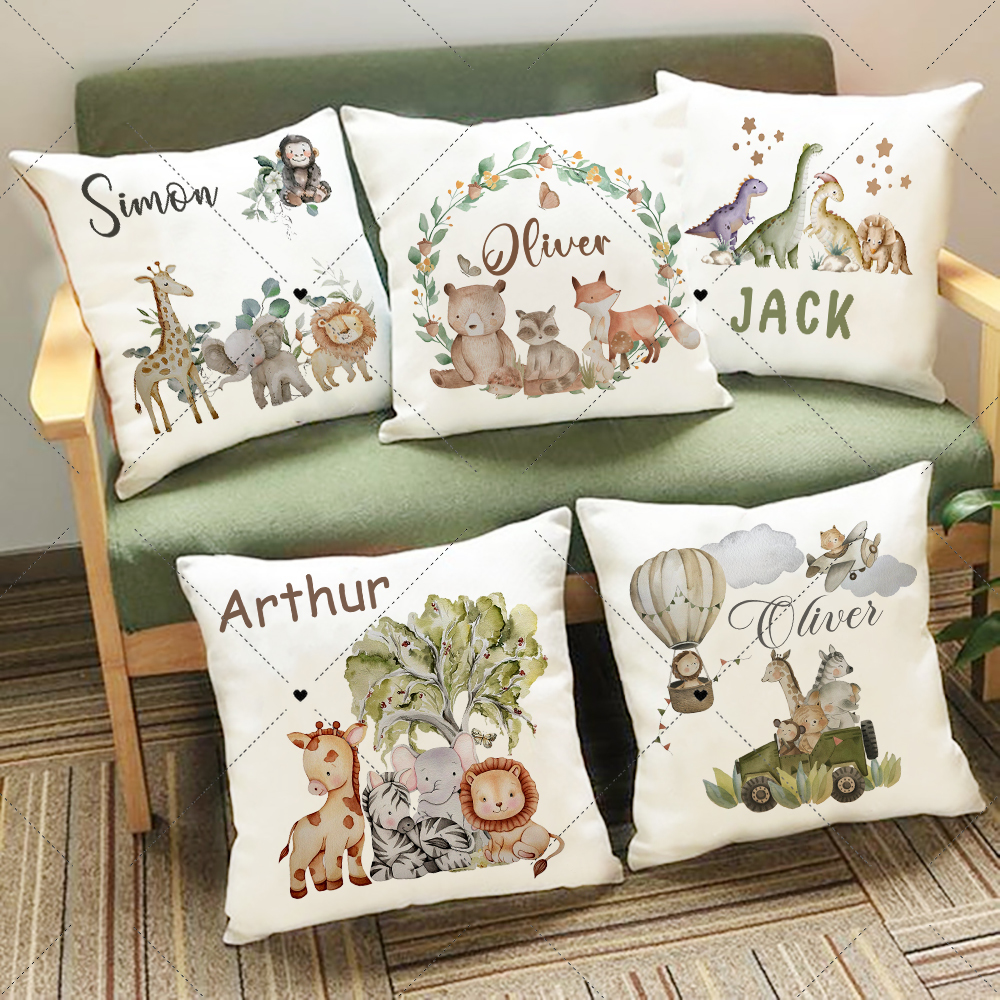 Baby Nursery Name Letters - Personalised Woodland Animal Print Pillowcase Custom