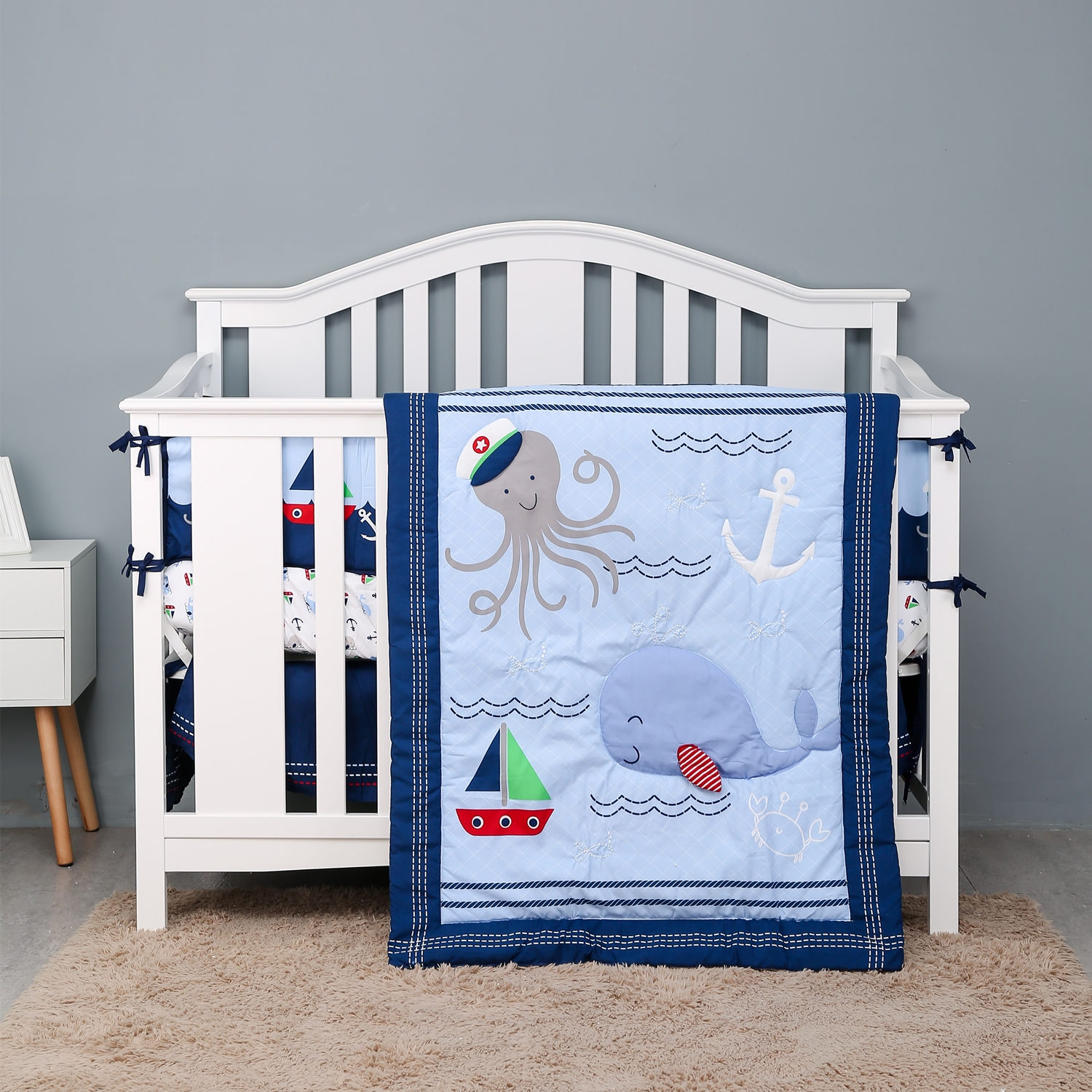 Baby Nursery Bedding Sets - 7Pcs Ocean Theme Baby Nursery Cot