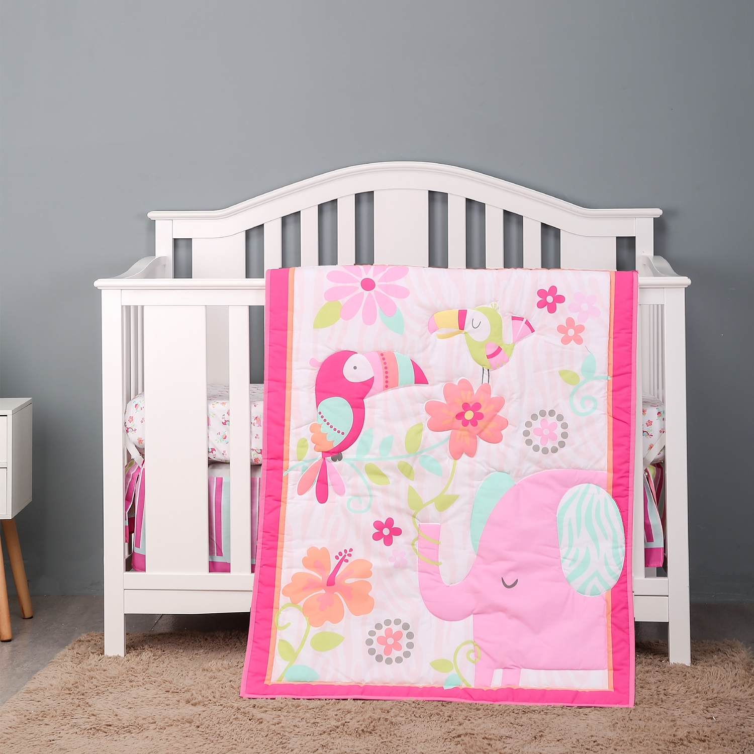 Baby Nursery Bedding Sets - Pink Elephant Cot Baby Bedding Set