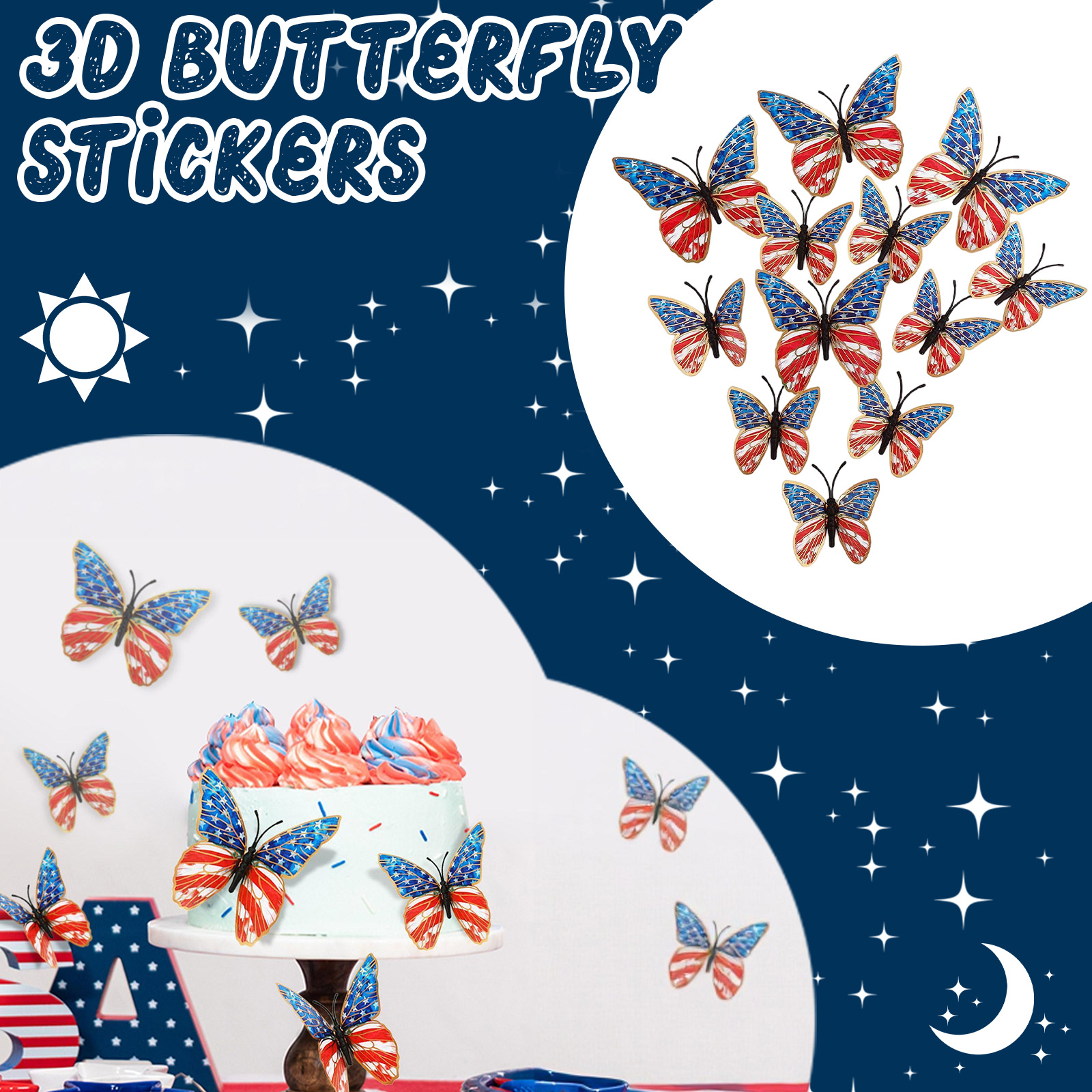 Baby Nursery Wall - 3d Butterfly Wall Stickers American Flag