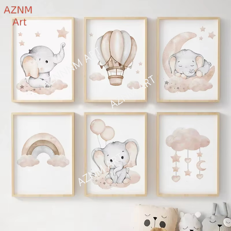 Elephant Balloon Rainbow Moon  - Baby Nursery Wall review and price