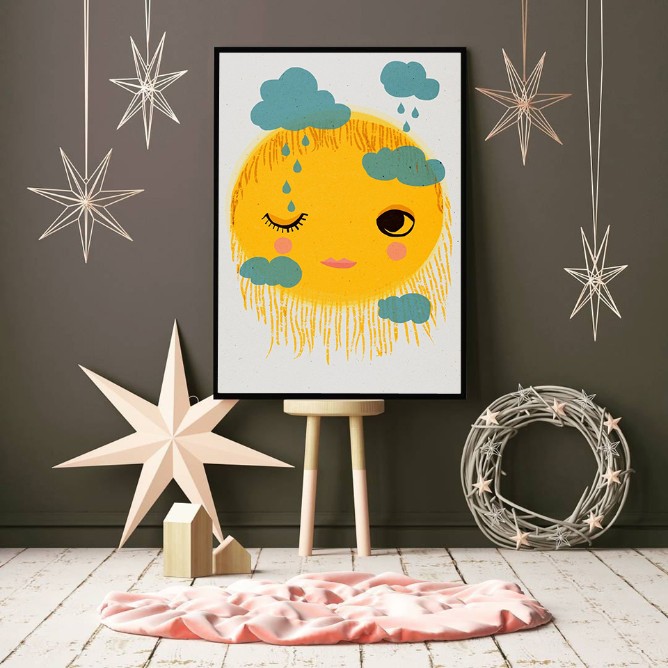 Cartoon Yellow Sun Cloud Nurse - Baby Nursery Yellow Walls review and price