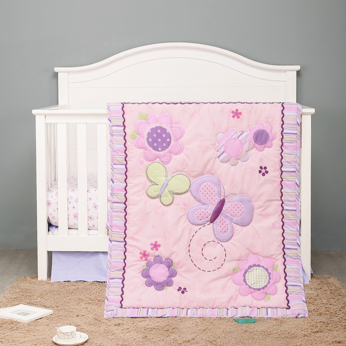 3Pcs Purple Butterfly Baby Gir - Baby Nursery Bedding Sets review and price