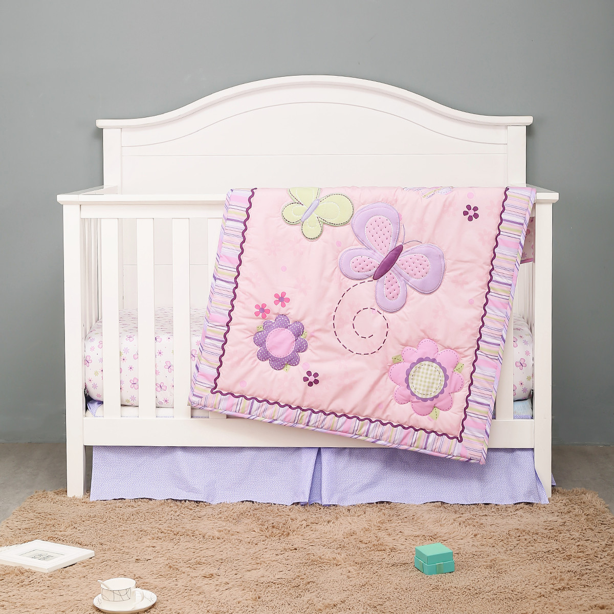 3Pcs Purple Butterfly Baby Gir - Baby Nursery Bedding Sets review and price