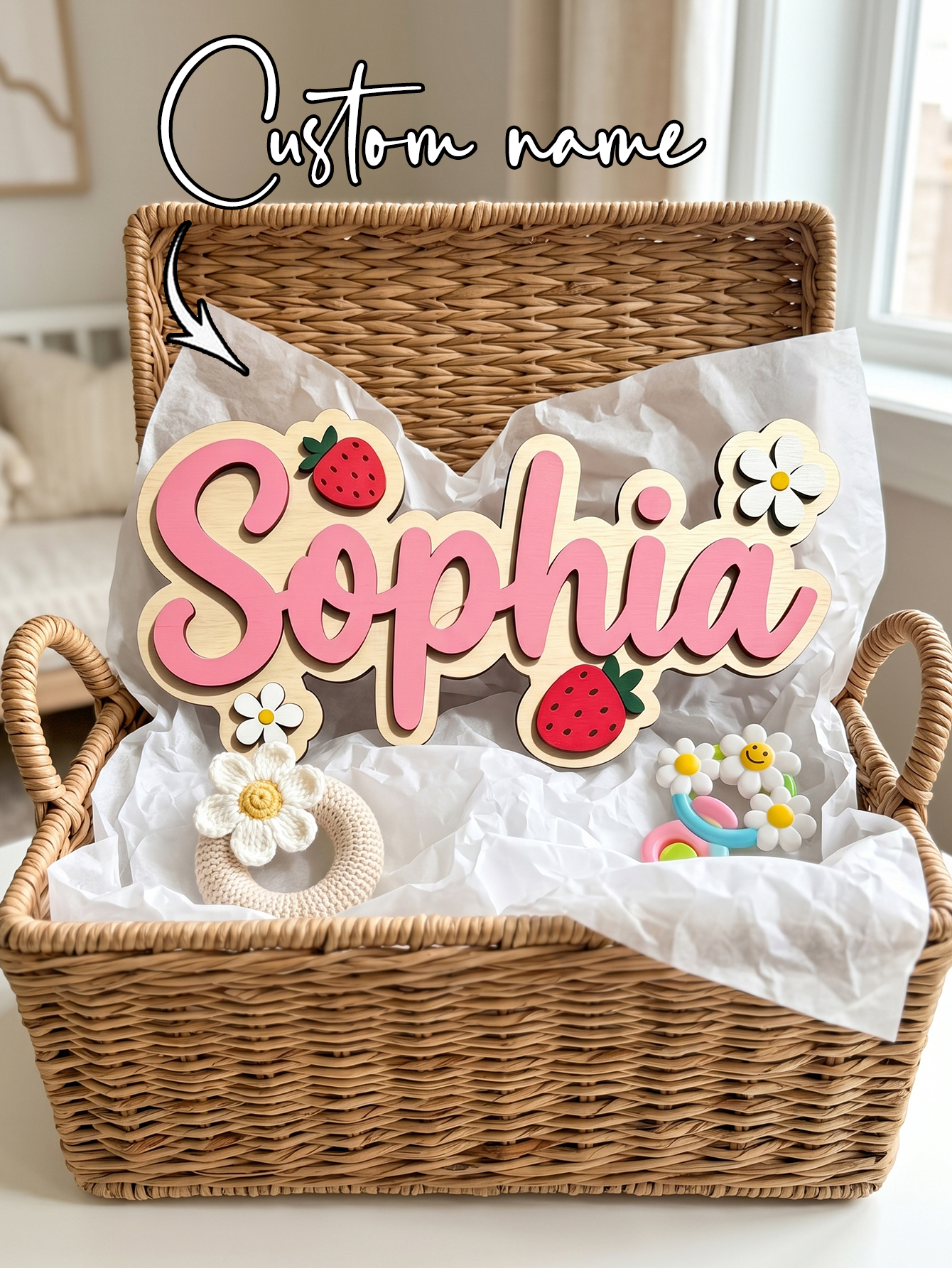 Custom Name Strawberry Daisy W - Baby Nursery Wall review and price