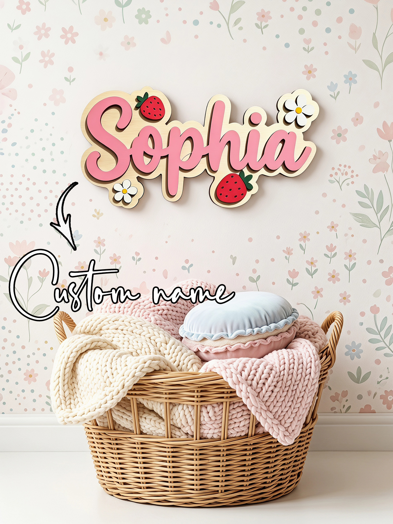 Custom Name Strawberry Daisy W - Baby Nursery Wall review and price